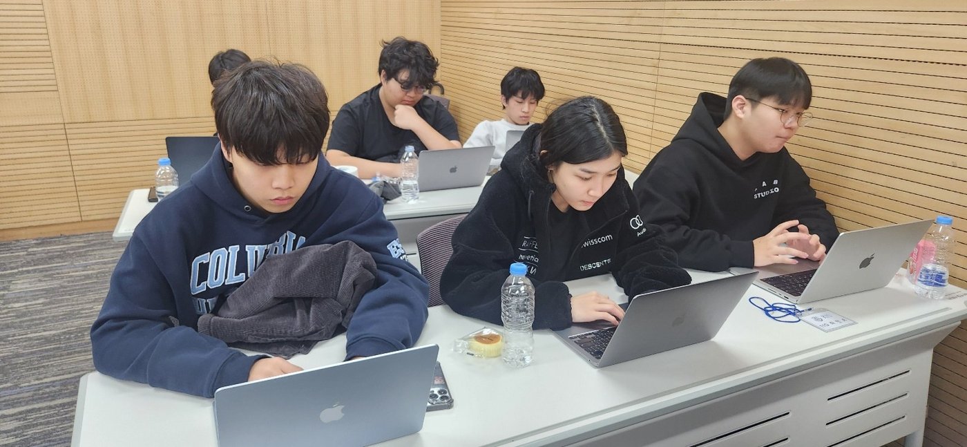 Students working on research